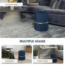 Rackhams Velvet-Feel Storage Ottoman - Blue - thumbnail 6