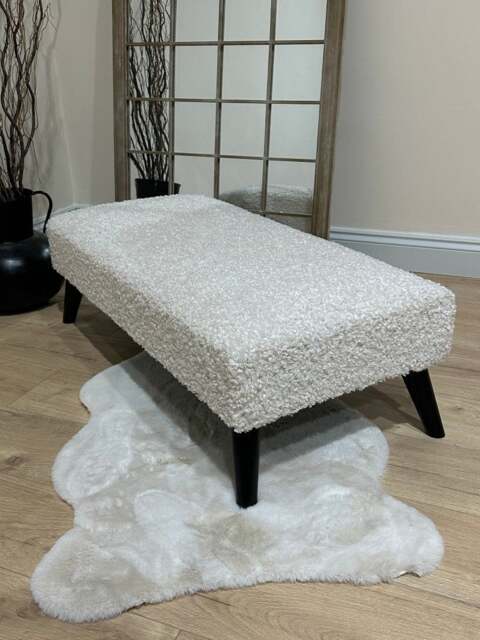 Rackhams Premium Teddy Bear Fluffy Creamy White Footstool Coffee Table Ottoman – Soft Plush, Stylish & Non-Storage - 19 x 17 Inches (48 x 43cm) - image 1