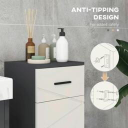 Rackhams Slim Bathroom Cabinet, Narrow Bathroom Storage Cabinet with Drawer, Door Cupboard, Adjustable Shelf and Soft Close Mechanism, Grey - thumbnail 6