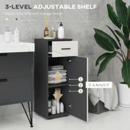 Rackhams Slim Bathroom Cabinet, Narrow Bathroom Storage Cabinet with Drawer, Door Cupboard, Adjustable Shelf and Soft Close Mechanism, Grey - thumbnail 5