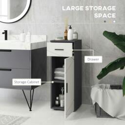 Rackhams Slim Bathroom Cabinet, Narrow Bathroom Storage Cabinet with Drawer, Door Cupboard, Adjustable Shelf and Soft Close Mechanism, Grey - thumbnail 4
