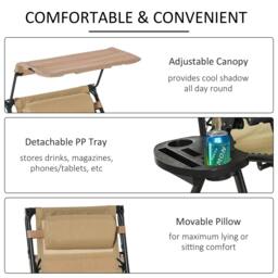 Rackhams Garden Rocking Chair Folding Recliner Outdoor Adjustable Sun Lounger Rocker Zero-Gravity Seat with Headrest Side Holder Patio Deck - Beige - thumbnail 5