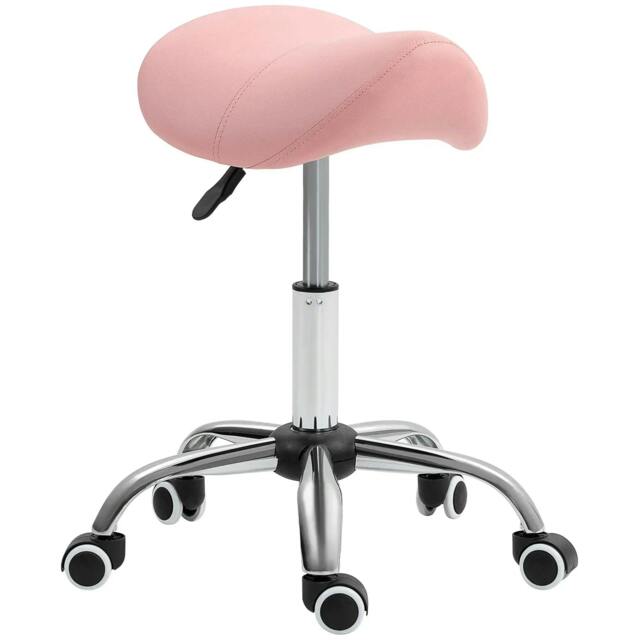 Rackhams Saddle Stool, Height Adjustable Salon Chair for Massage Spa, Faux Leather, Pink