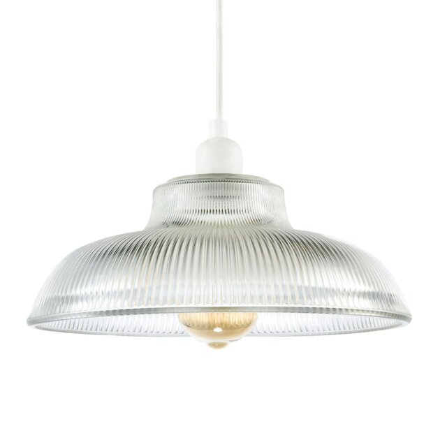 Rackhams Classic American Diner Clear Ribbed Glass Ceiling Pendant Light Shade - image 1