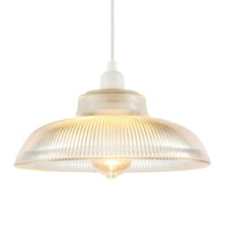 Rackhams Classic American Diner Clear Ribbed Glass Ceiling Pendant Light Shade - thumbnail 2