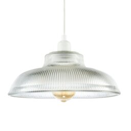 Rackhams Classic American Diner Clear Ribbed Glass Ceiling Pendant Light Shade - thumbnail 1