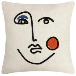 Rackhams Cleo Embroidered Woven Linear Cushion Cover - Ginger/Navy - 45cm x 45cm - Ginger/Navy - 80% Polyester/20% Linen - thumbnail 1