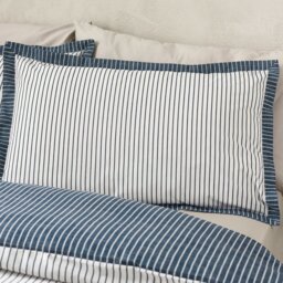 Rackhams Oxford Pinstripe Reversible Duvet Cover Set Navy Blue - Double - Navy Blue - thumbnail 3