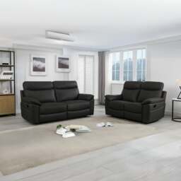 Rackhams Austin Genuine Leather Reclining Sofa Suite 3 + 2 - Taupe Grey - thumbnail 2