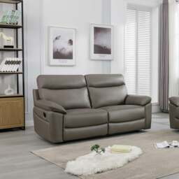 Rackhams Austin Genuine Leather Reclining Sofa Suite 3 + 2 - Taupe Grey - thumbnail 6