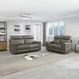 Rackhams Austin Genuine Leather Reclining Sofa Suite 3 + 2 - Taupe Grey - thumbnail 1
