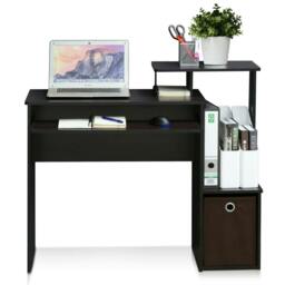 Rackhams Econ Multipurpose Home Office Computer Writing Desk w/Bin, Dark Walnut - Modern Desk Designed for Contemporary Interiors - 12095DWN - thumbnail 1