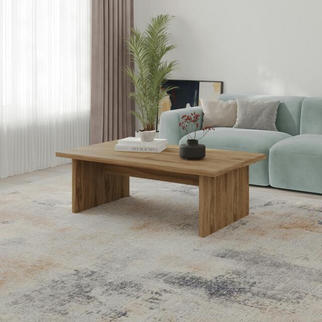 Rackhams Modern Scandi Design 120cm Rectangular Coffee Table with Soft Corner Edges, Flat-Panel Legs, Living Room, Natural Oak - Whiskey Oak - image 1