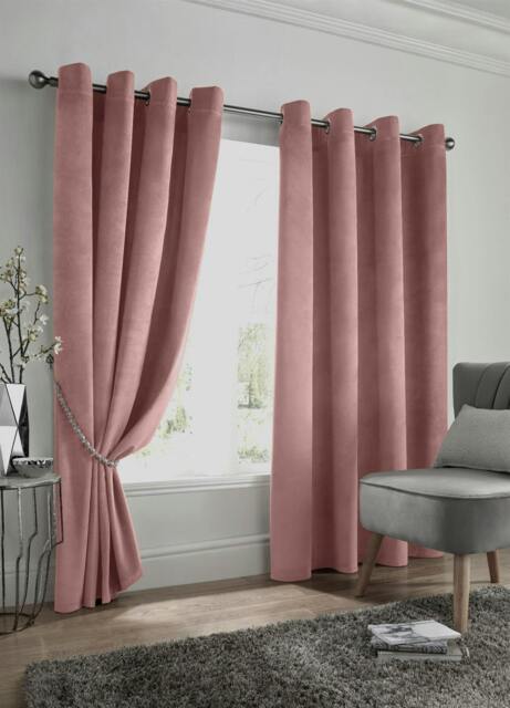 Rackhams Velvet Ring Top Blackout Curtains - Pink - 117cm width x 183cm drop - image 1