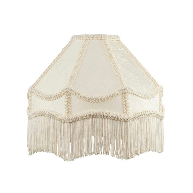 Rackhams White Sleek Satin Victorian Lamp Shade with Floral Leaf Decor and White Tassels - image 1