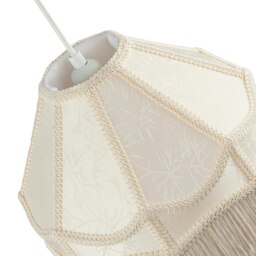 Rackhams White Sleek Satin Victorian Lamp Shade with Floral Leaf Decor and White Tassels - thumbnail 4