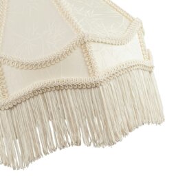 Rackhams White Sleek Satin Victorian Lamp Shade with Floral Leaf Decor and White Tassels - thumbnail 3