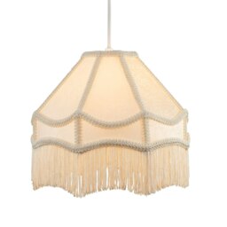 Rackhams White Sleek Satin Victorian Lamp Shade with Floral Leaf Decor and White Tassels - thumbnail 2