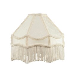 Rackhams White Sleek Satin Victorian Lamp Shade with Floral Leaf Decor and White Tassels