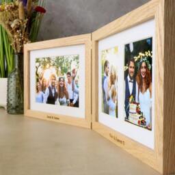Rackhams Personalised Solid Oak Three Aperture Hinged Picture Frame - Natural Finish - Three aperture frame - Engraved + Prints - thumbnail 4