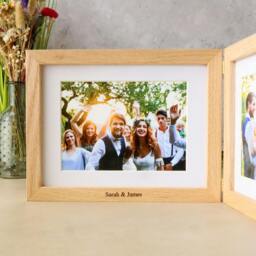 Rackhams Personalised Solid Oak Three Aperture Hinged Picture Frame - Natural Finish - Three aperture frame - Engraved + Prints - thumbnail 5