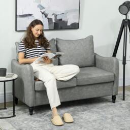Rackhams Two-Seater Sofa, Modern Small Sofa with Solid Wood Legs, Grey - Grey