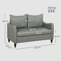 Rackhams Two-Seater Sofa, Modern Small Sofa with Solid Wood Legs, Grey - Grey - thumbnail 4