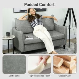 Rackhams Two-Seater Sofa, Modern Small Sofa with Solid Wood Legs, Grey - Grey - thumbnail 5