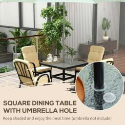 Rackhams 5 Pieces Outdoor Square Garden Dining Set w/ Tempered Glass Dining Table 4 Cushioned Armchairs, Umbrella Hole, Beige - thumbnail 4