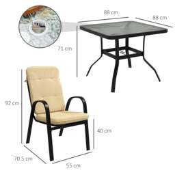 Rackhams 5 Pieces Outdoor Square Garden Dining Set w/ Tempered Glass Dining Table 4 Cushioned Armchairs, Umbrella Hole, Beige - thumbnail 3