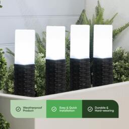 Rackhams Pack of 4 Solar Stake Lights – Rattan Effect LED Lights - thumbnail 3