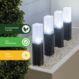 Rackhams Pack of 4 Solar Stake Lights – Rattan Effect LED Lights - thumbnail 6