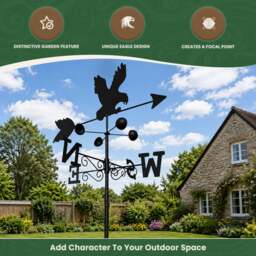 Rackhams Eagle Weathervane, All-Steel Black Painted Weather Vane With Wall Fixings and 1.7m Ground Spike, Wind Speed Cups - thumbnail 2
