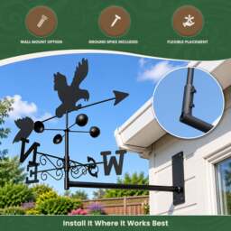 Rackhams Eagle Weathervane, All-Steel Black Painted Weather Vane With Wall Fixings and 1.7m Ground Spike, Wind Speed Cups - thumbnail 4