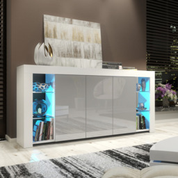 Rackhams Exclusive 164cm Cabinet Cupboard Sideboard TV Unit High Gloss Grey Doors & Free LED - 164 cm - White Matt Body & Grey Gloss Doors - Sideboard - thumbnail 2