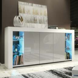 Rackhams Exclusive 164cm Cabinet Cupboard Sideboard TV Unit High Gloss Grey Doors & Free LED - 164 cm - White Matt Body & Grey Gloss Doors - Sideboard - thumbnail 1