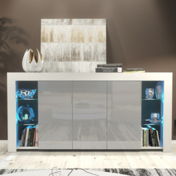 Rackhams Exclusive 164cm Cabinet Cupboard Sideboard TV Unit High Gloss Grey Doors & Free LED - 164 cm - White Matt Body & Grey Gloss Doors - Sideboard - thumbnail 3