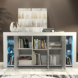Rackhams Exclusive 164cm Cabinet Cupboard Sideboard TV Unit High Gloss Grey Doors & Free LED - 164 cm - White Matt Body & Grey Gloss Doors - Sideboard - thumbnail 4