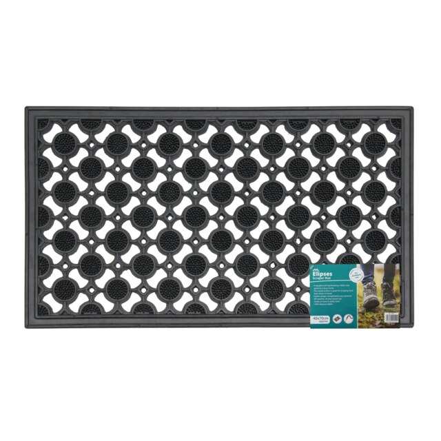 Rackhams Elipses Heavy Duty Rubber Entrance Floor Door Mat, 40x70cm, Circles, Black - image 1