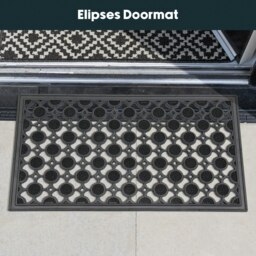 Rackhams Elipses Heavy Duty Rubber Entrance Floor Door Mat, 40x70cm, Circles, Black - thumbnail 5