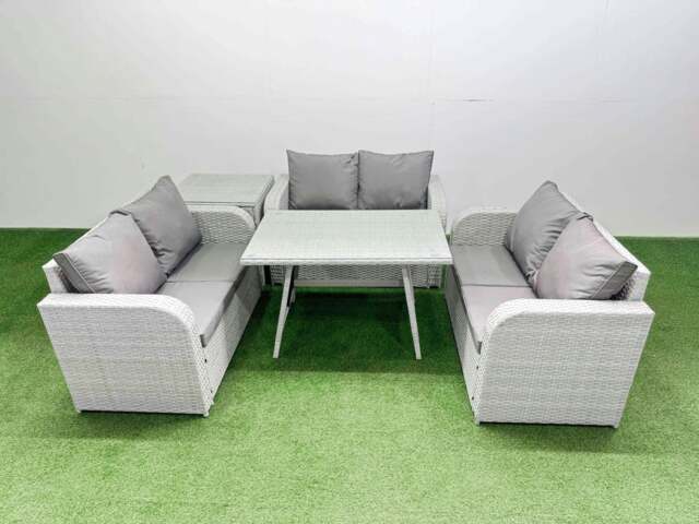 Rackhams Rattan Garden Furniture Dining Set 6 seater Patio Rectangular Table Love Sofa Set with Side Table - image 1
