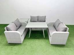 Rackhams Rattan Garden Furniture Dining Set 6 seater Patio Rectangular Table Love Sofa Set with Side Table - thumbnail 1