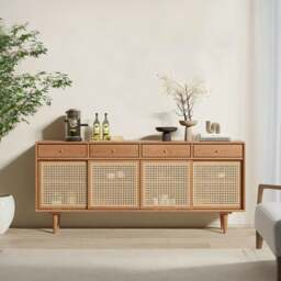 Rackhams Bertha Rattan Sideboard with Drawers, Pine Wood - 160cm - thumbnail 1