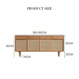 Rackhams Bertha Rattan Sideboard with Drawers, Pine Wood - 160cm - thumbnail 6