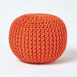Rackhams Round Cotton Knitted Pouffe Footstool Bean Filled Hand Knitted - Burnt Orange - thumbnail 1