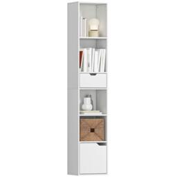 Rackhams Narrow Bookshelf with Drawer, Tall Bookcase for Living Room, Black - White