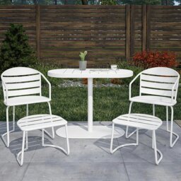 Rackhams Patio Bistro Set with Ottomans Steel White - 5 pieces - thumbnail 2
