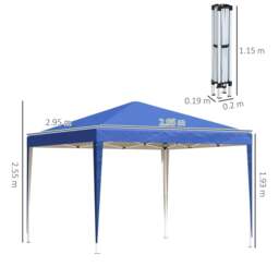 Rackhams 3 x 3M Garden Pop Up Gazebo Height Adjustable Marquee Party Tent Wedding Canopy with Carrying Bag, Blue - thumbnail 3