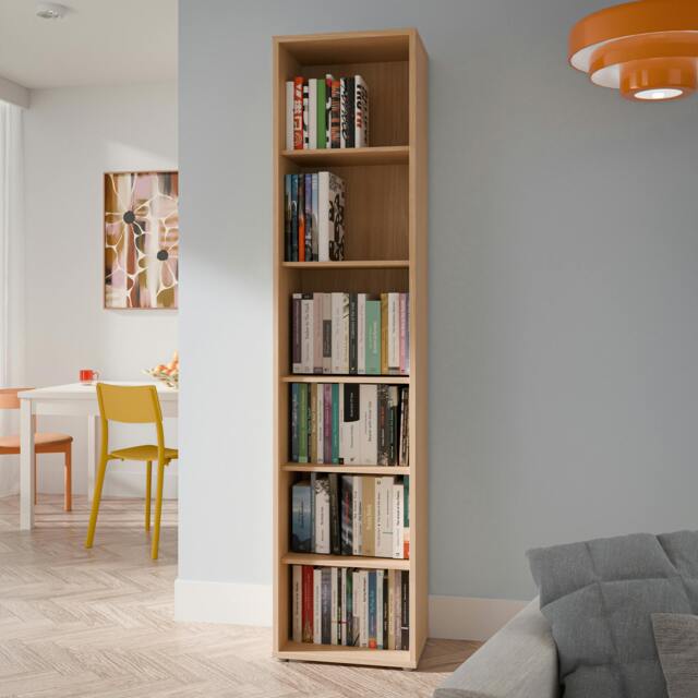 Rackhams Alice Springs Tall Narrow Bookcase with 5 Shelves in Elegancia Oak - Manufactured Wood - 1 - Elegancia Oak - image 1