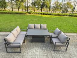Rackhams Garden Aluminium Furniture Set Dark Grey 8 Seater Outdoor Patio Adjustable Rising Lifting Dining Table with 2 Chairs Dark Grey - thumbnail 1
